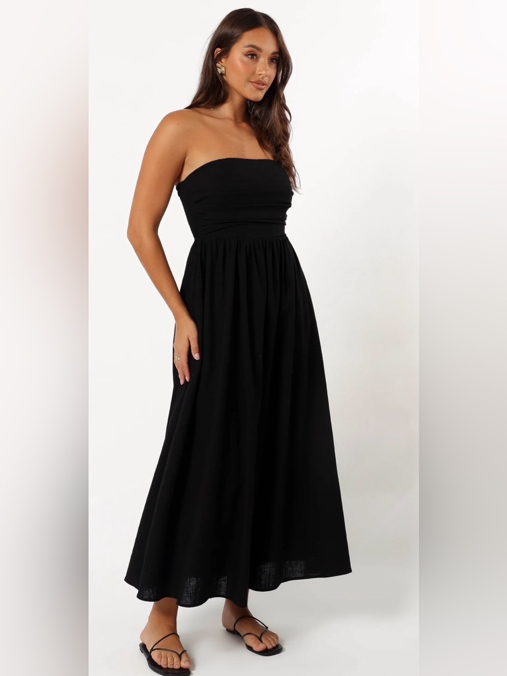 PETAL & PUP - Black Kayt Strapless Maxi Dress Size S